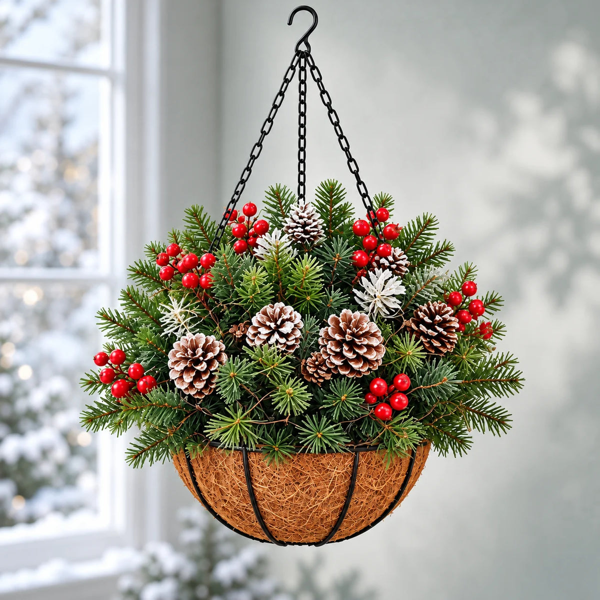 🏆Pre-Lit Christmas Hanging Baske |🎄 With Built-in Lights, Weatherproof and Maintenance-Free