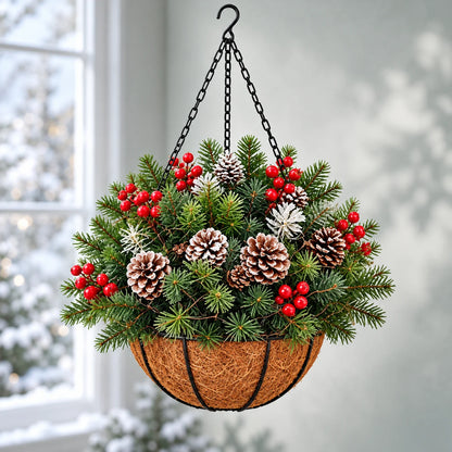🏆Pre-Lit Christmas Hanging Baske |🎄 With Built-in Lights, Weatherproof and Maintenance-Free