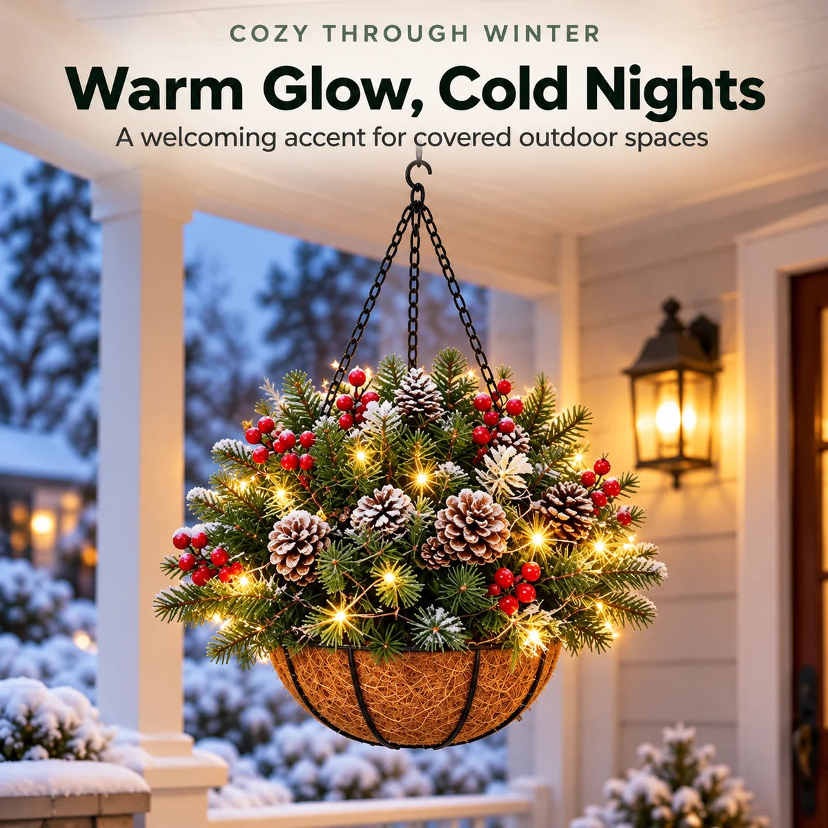 🏆Pre-Lit Christmas Hanging Baske |🎄 With Built-in Lights, Weatherproof and Maintenance-Free