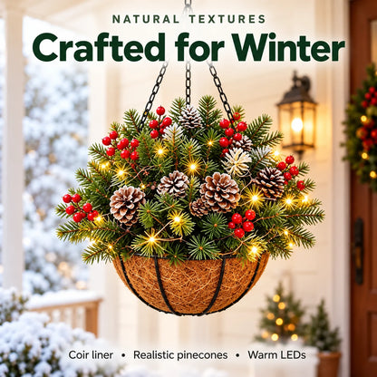 🏆Pre-Lit Christmas Hanging Baske |🎄 With Built-in Lights, Weatherproof and Maintenance-Free