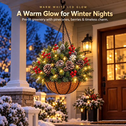 🏆Pre-Lit Christmas Hanging Baske |🎄 With Built-in Lights, Weatherproof and Maintenance-Free